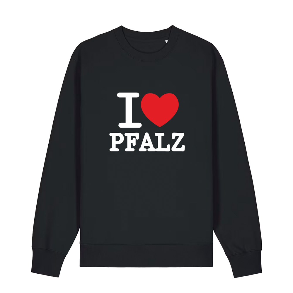 Sweater in schwarz mit weißem Aufdruck "I love Pfalz".