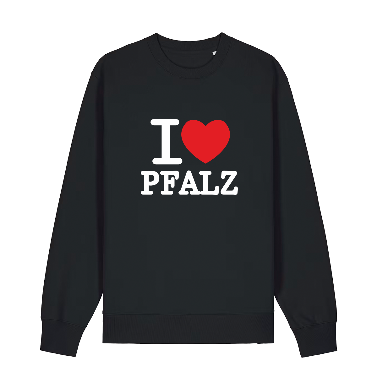 Sweater in schwarz mit weißem Aufdruck "I love Pfalz".