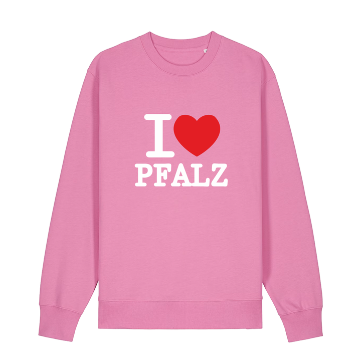 Sweater in bubbelpink mit weißem Aufdruck "I love Pfalz".