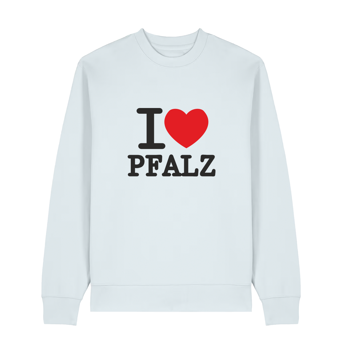 Sweater in eisblau mit schwarzem Aufdruck "I love Pfalz".
