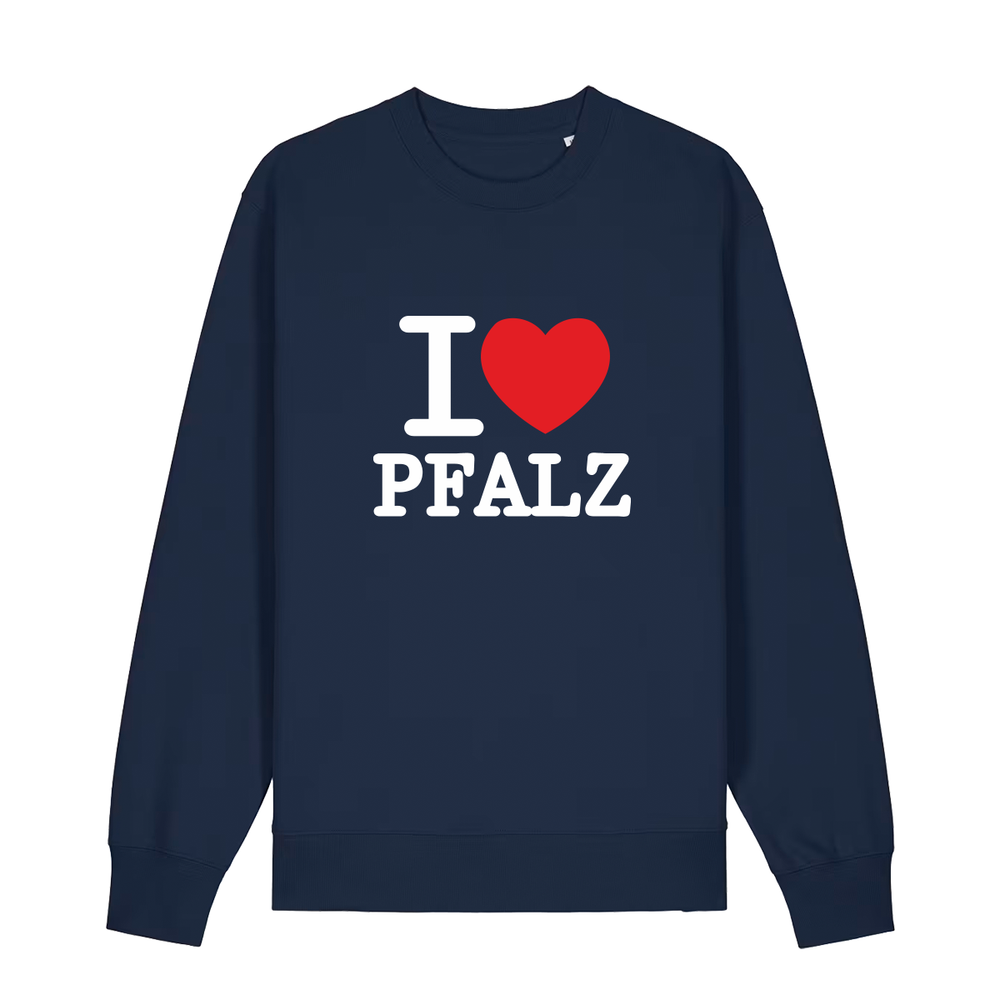 Sweater in navy mit weißem Aufdruck "I love Pfalz".