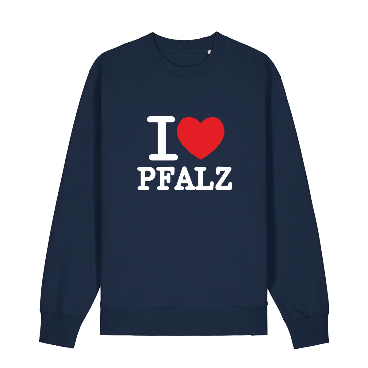 Sweater in navy mit weißem Aufdruck "I love Pfalz".