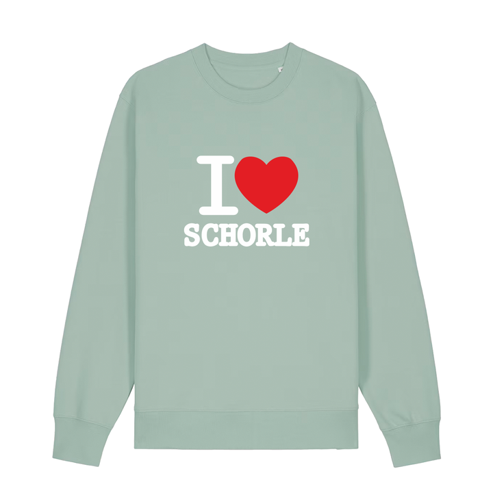 Sweater in aloe mit weißem Aufdruck "I love Schorle".