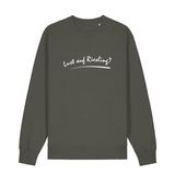 Sweater in khaki mit weißem Aufdruck „Lust auf Riesling“.
